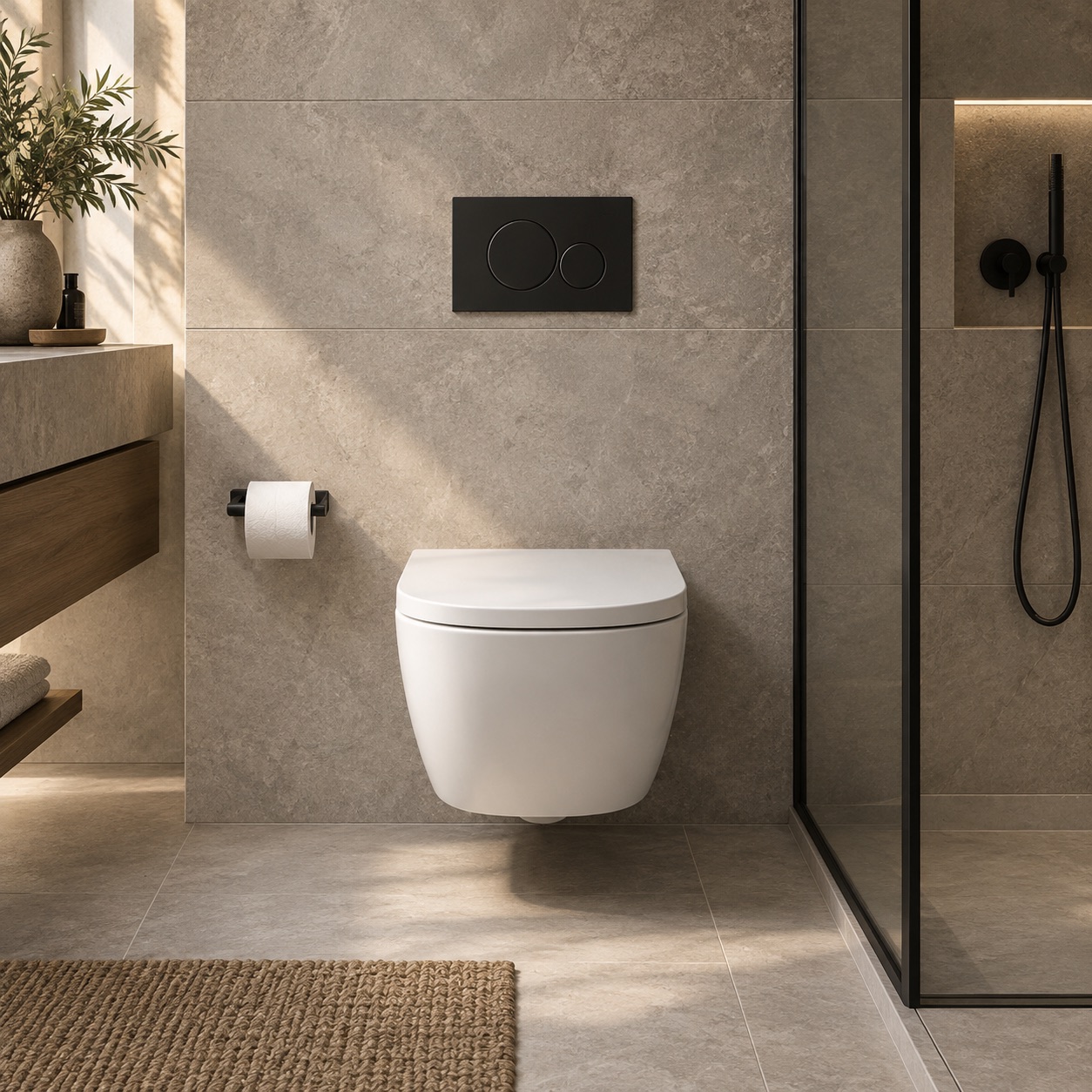 Sade Çizgilerle Bütünlüklü Bir Banyo — temsili banyo görseli
